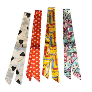 LOT of 4 Skinny Scarves Retro Head Scarf Hair Scarves Handbag Handle Wrap NEW